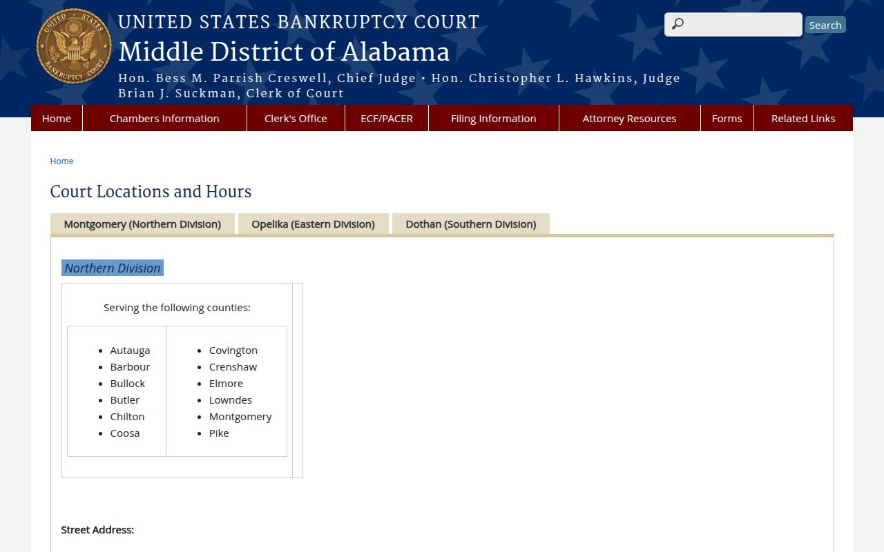 U.S. Bankruptcy Court Opelika hearing location for Lee County