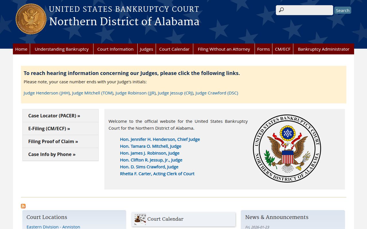 U.S. Bankruptcy Court Northern District of Alabama Southern Division serving Shelby County