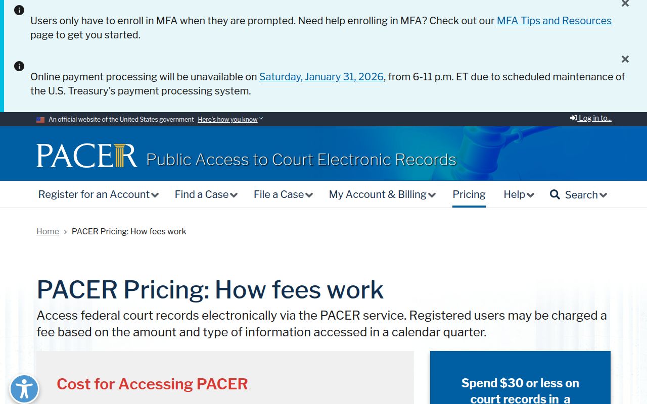 PACER fee schedule for accessing Alabama bankruptcy records